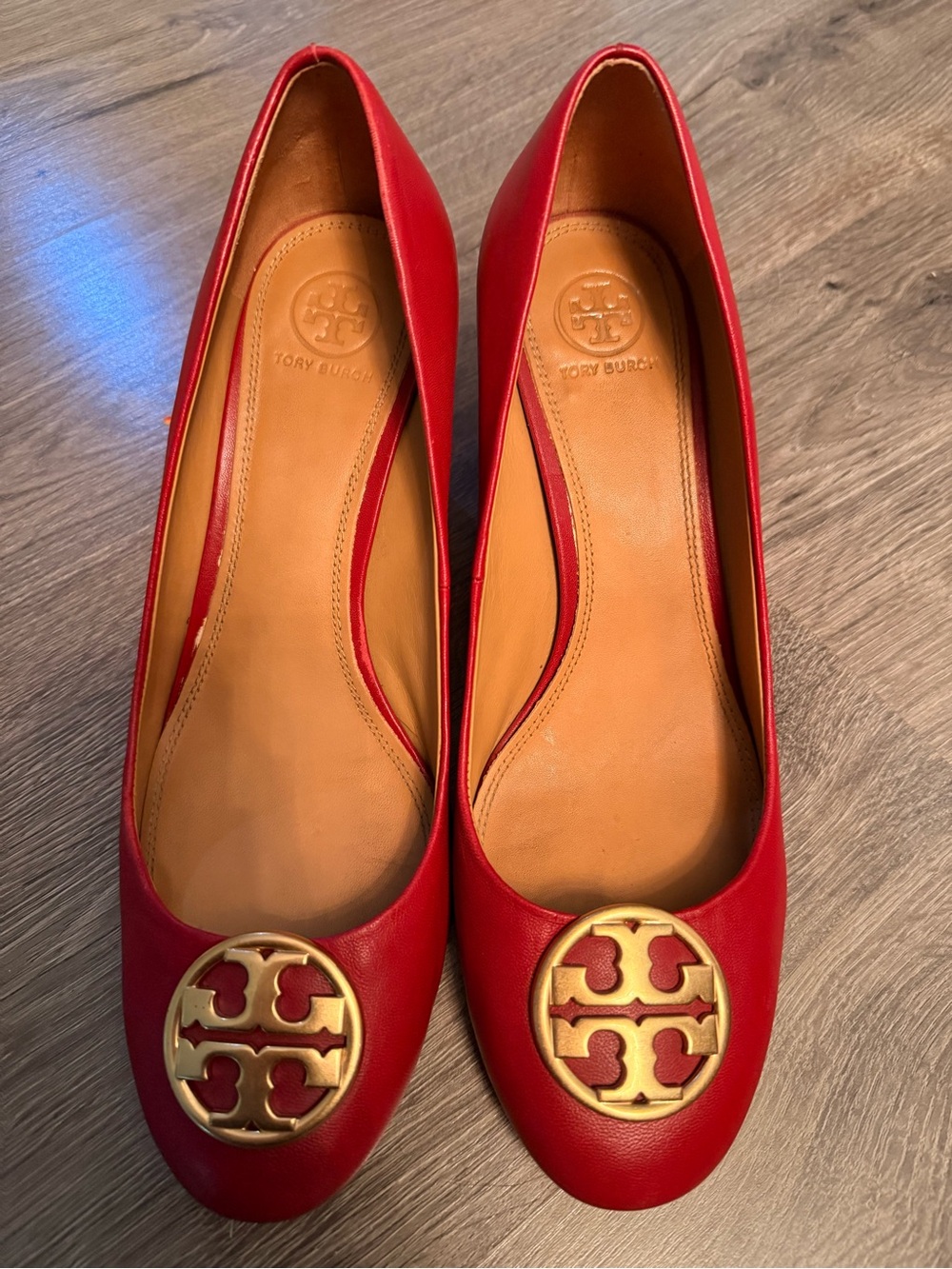 Tory Burch Red Leather Wedge Pumps size 10